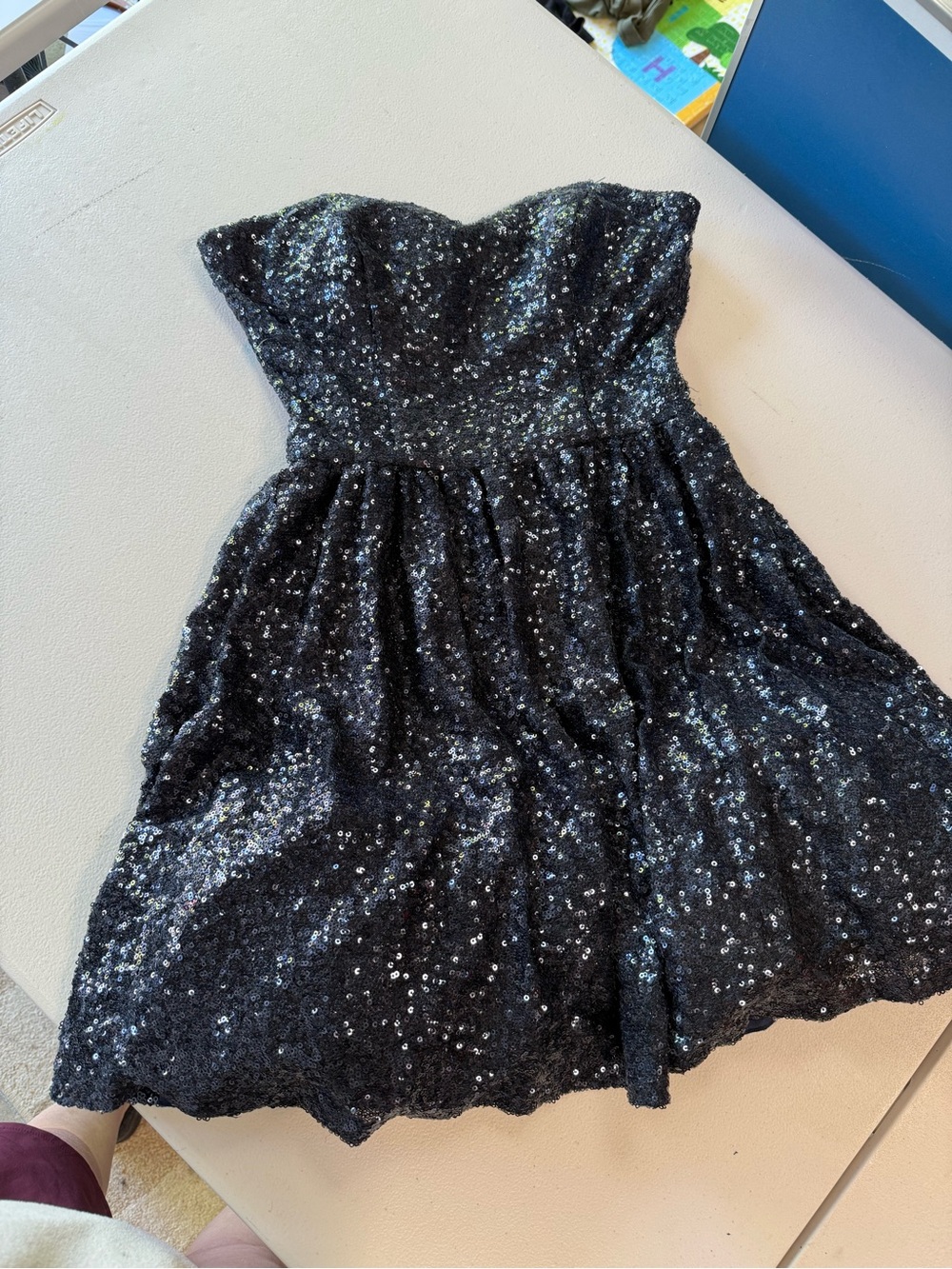Navy Blue Sequin Strapless Party Dress